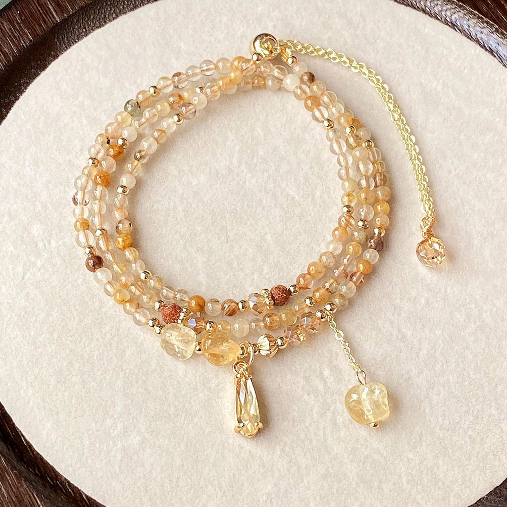 Olivenorma Citrine Gold Rutilated Quartz Beads Bracelet Necklace