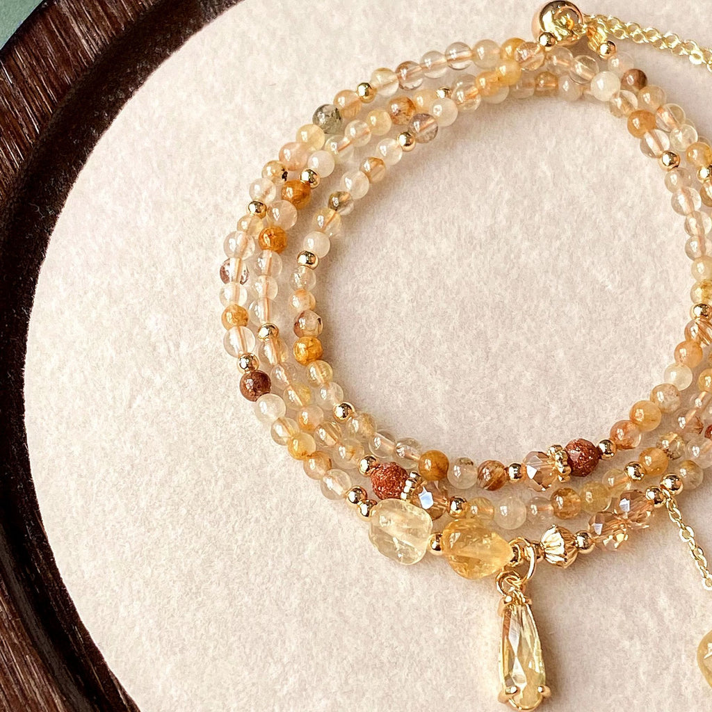 Olivenorma Citrine Gold Rutilated Quartz Beads Bracelet Necklace