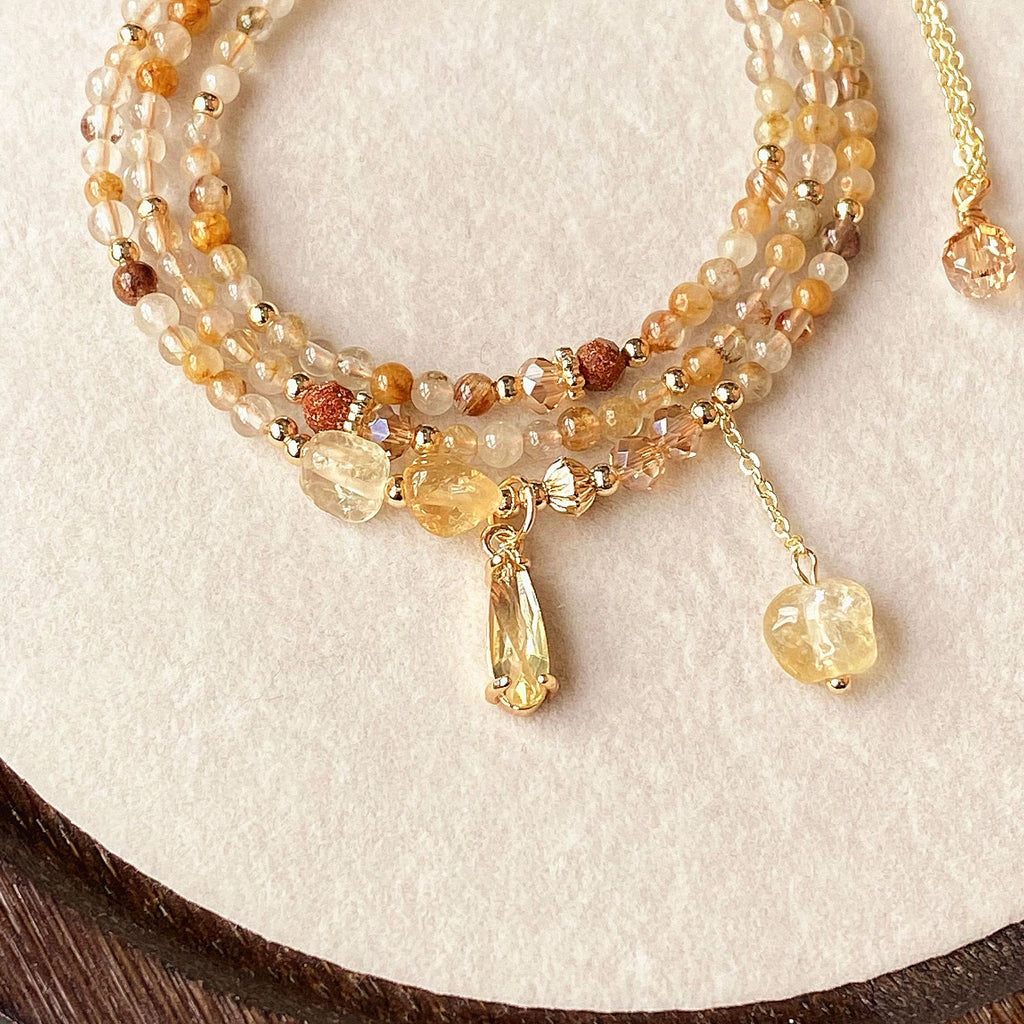 Olivenorma Citrine Gold Rutilated Quartz Beads Bracelet Necklace