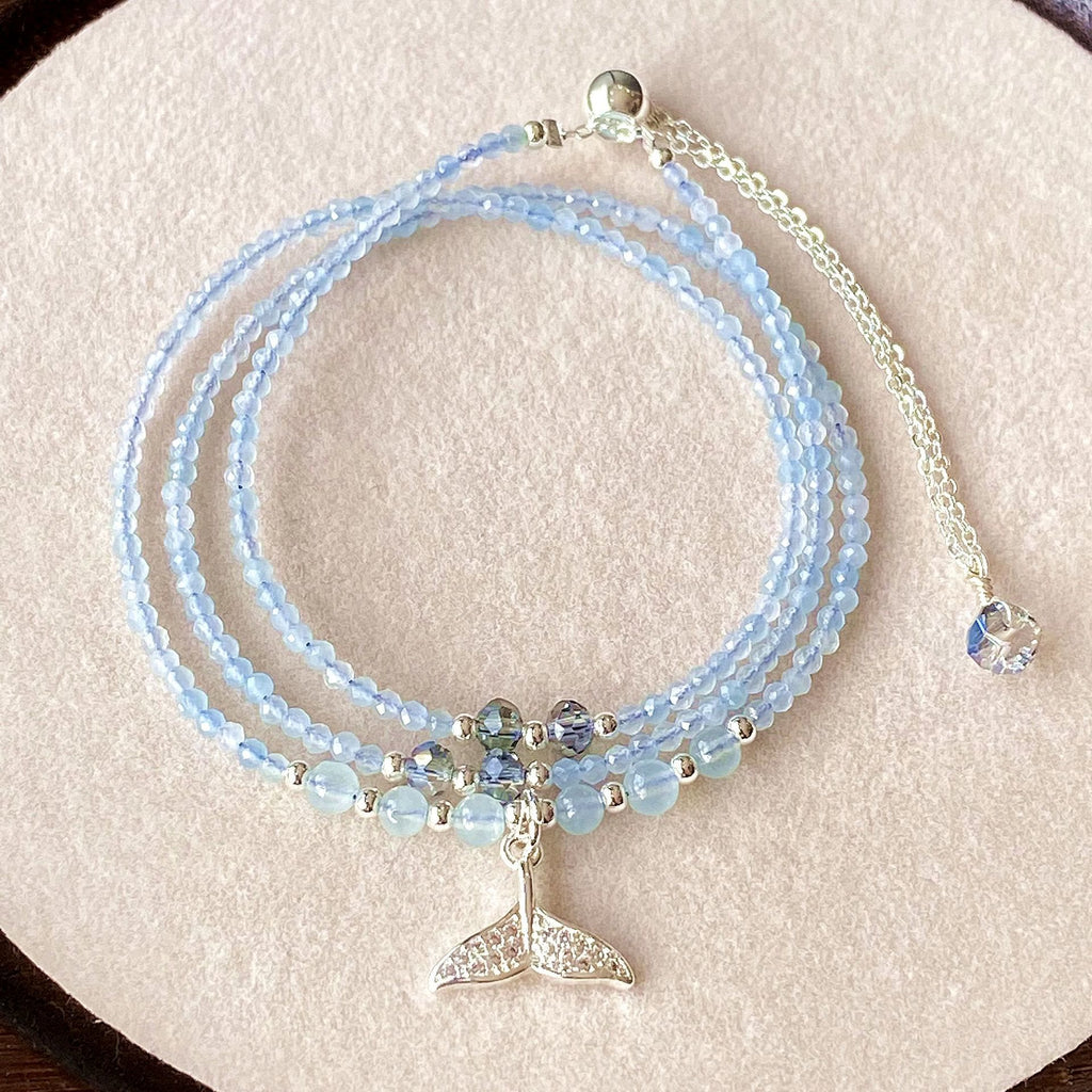 Olivenorma Aquamarine Multi-layer Bracelet Fishtail Pendant Necklace