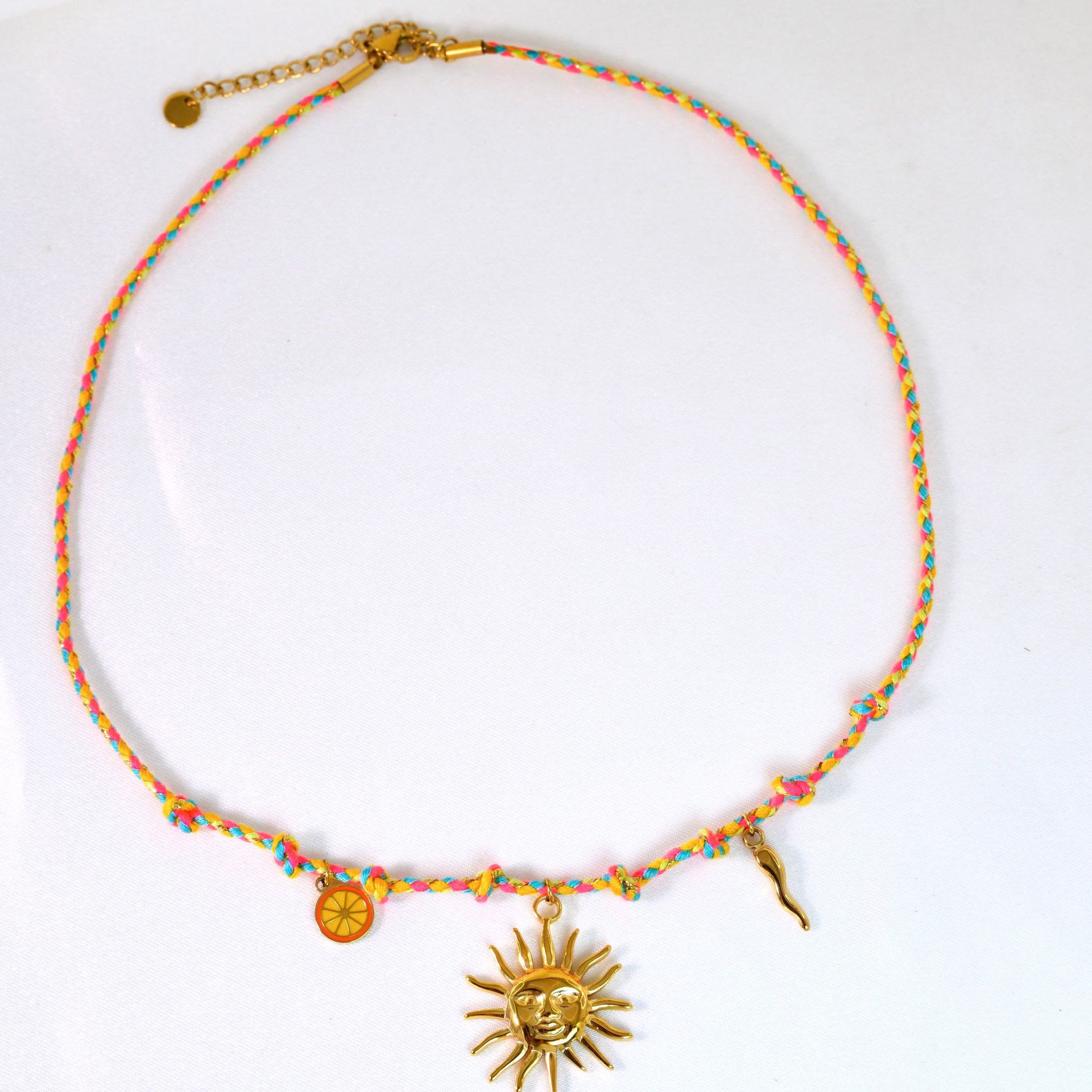 Olivenorma Colorful Braided Rope Natural Stone Pendant Necklace