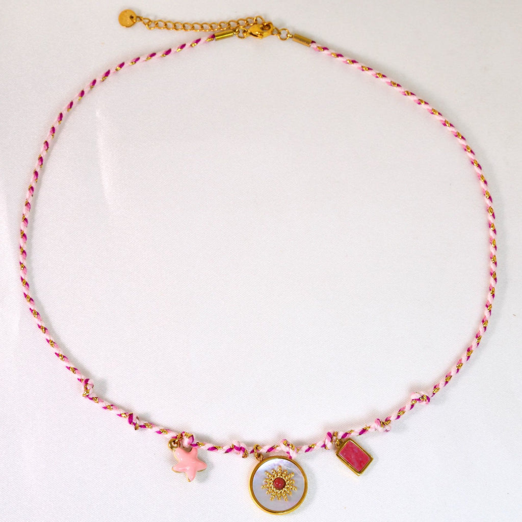 Olivenorma Colorful Braided Rope Natural Stone Pendant Necklace