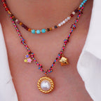 Olivenorma Colorful Braided Rope Natural Stone Pendant Necklace