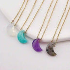 Olivenorma Natural Crystal Moon Cut Stainless Steel Necklace