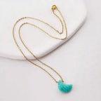 Olivenorma Natural Crystal Moon Cut Stainless Steel Necklace