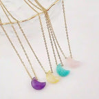 Olivenorma Natural Crystal Moon Cut Stainless Steel Necklace