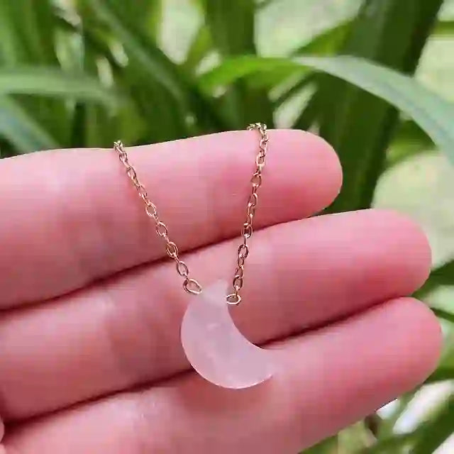 Olivenorma Natural Crystal Moon Cut Stainless Steel Necklace