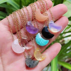 Olivenorma Natural Crystal Moon Cut Stainless Steel Necklace