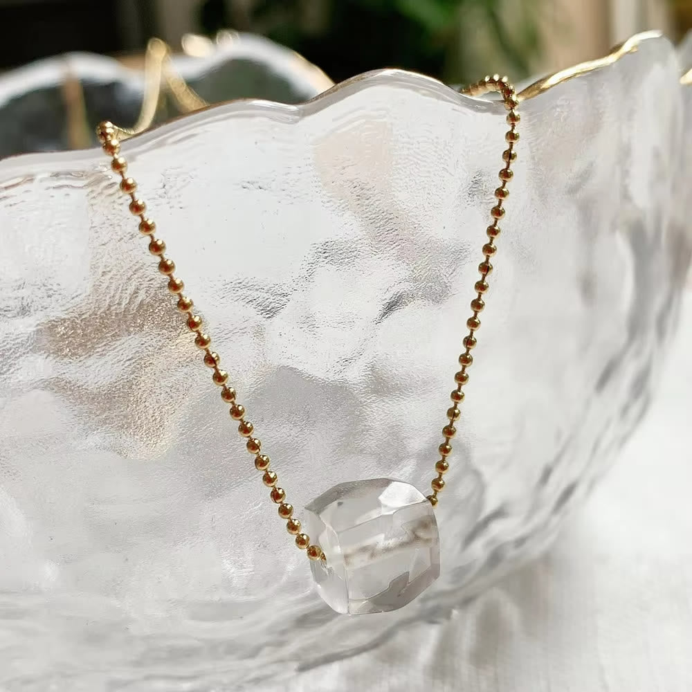 Olivenorma Natural Crystal Square Roller Cut Pendant Necklace