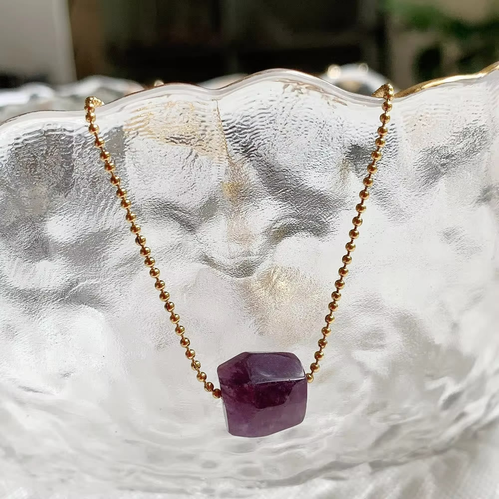 Olivenorma Natural Crystal Square Roller Cut Pendant Necklace