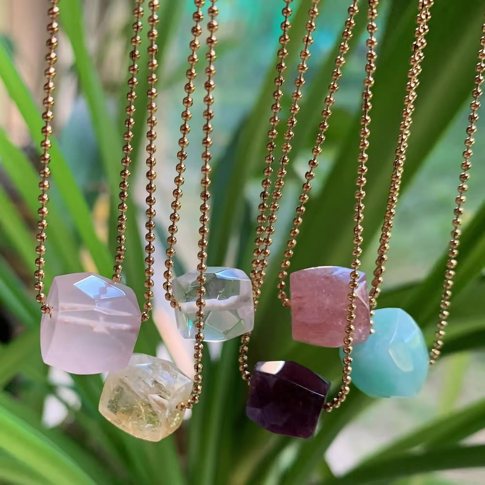 Olivenorma Natural Crystal Square Roller Cut Pendant Necklace