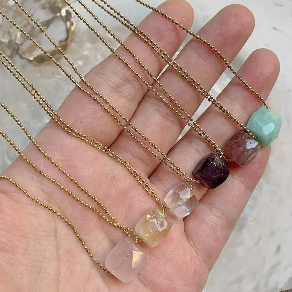 Olivenorma Natural Crystal Square Roller Cut Pendant Necklace