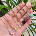 Olivenorma Natural Crystal Square Roller Cut Pendant Necklace