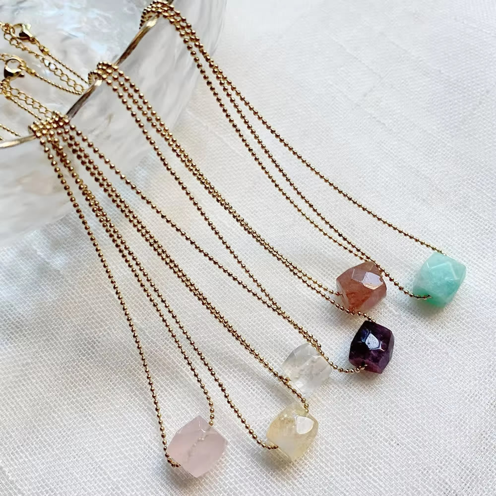 Olivenorma Natural Crystal Square Roller Cut Pendant Necklace