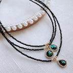 Olivenorma Green Opal Pendant Obsidian Beaded Necklace