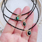 Olivenorma Green Opal Pendant Obsidian Beaded Necklace
