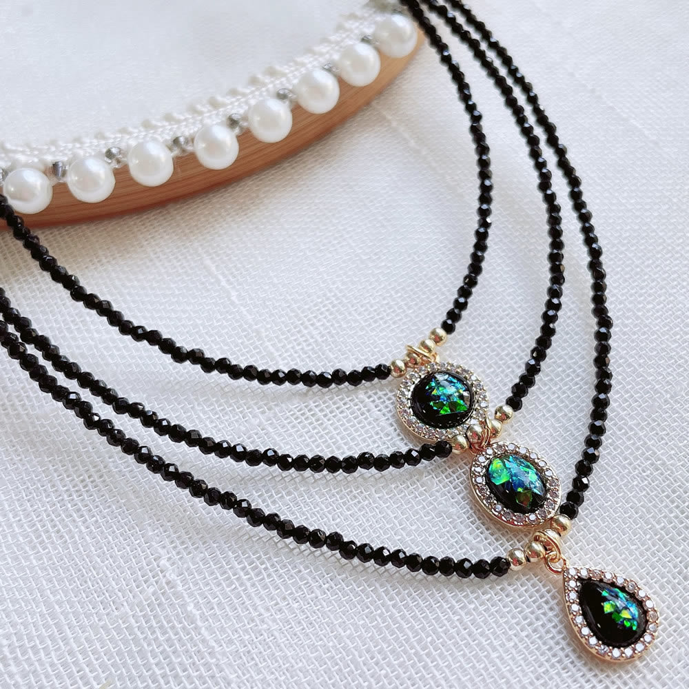 Olivenorma Green Opal Pendant Obsidian Beaded Necklace