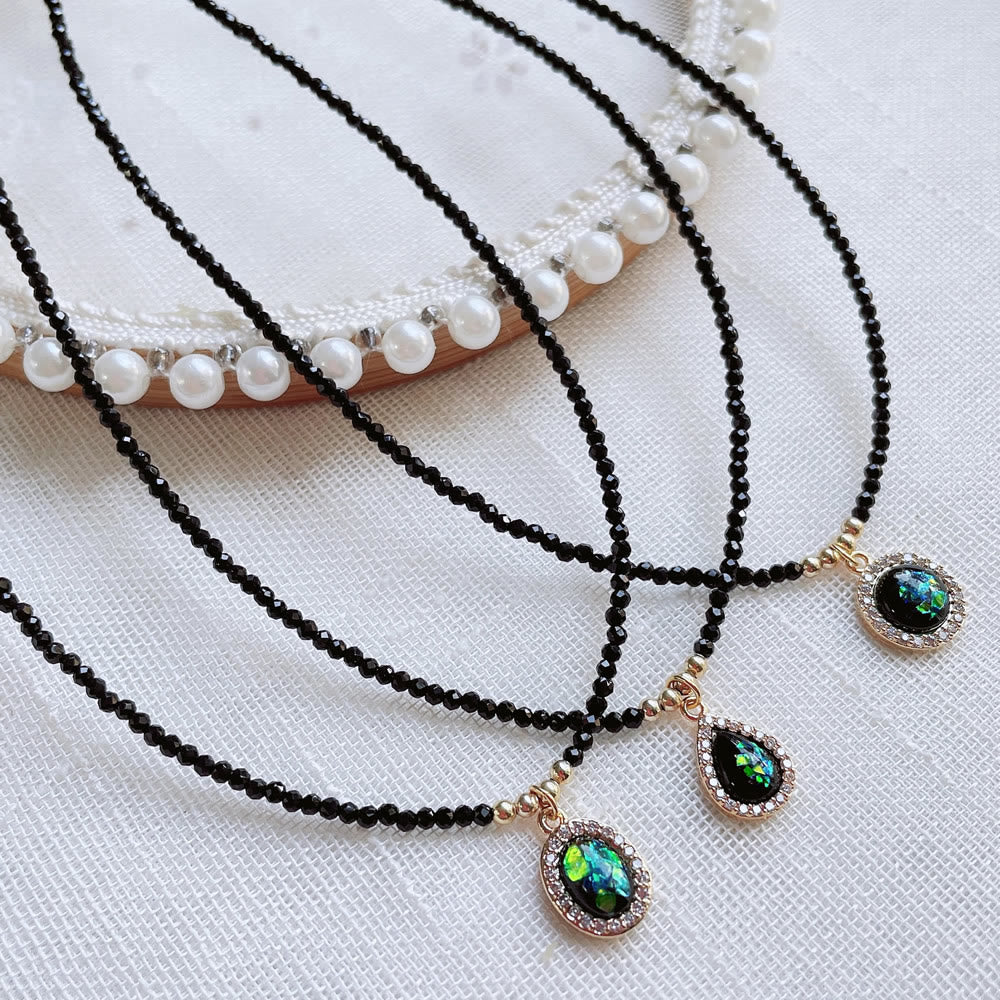 Olivenorma Green Opal Pendant Obsidian Beaded Necklace