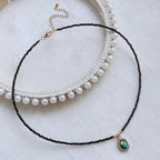 Olivenorma Green Opal Pendant Obsidian Beaded Necklace