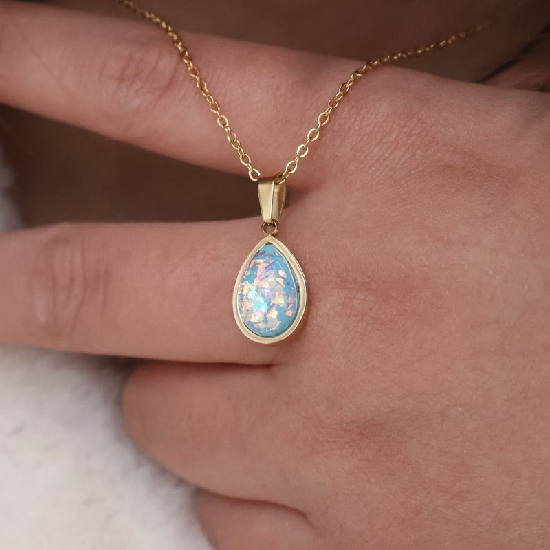 Olivenorma French Natural Opal Water Drop Pendant Necklace