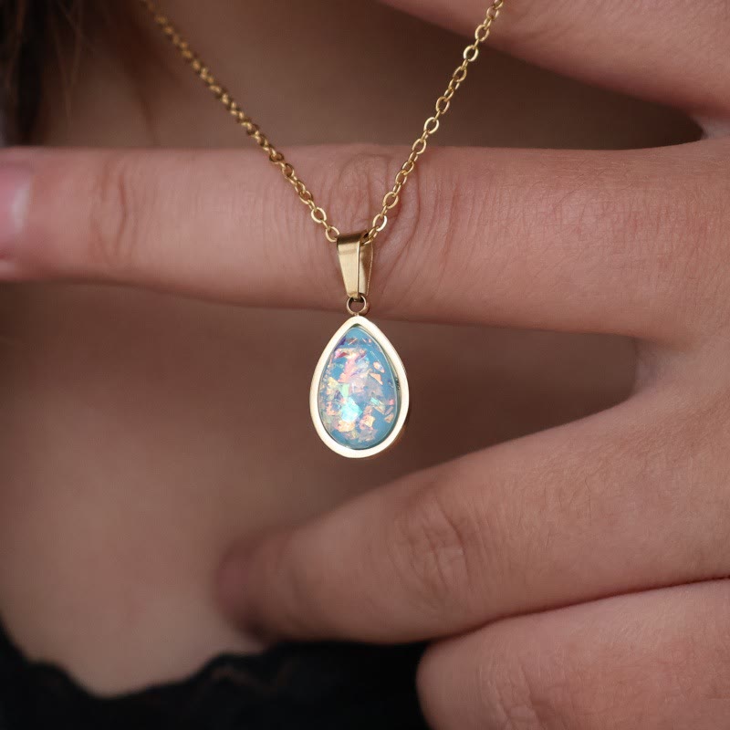 Olivenorma French Natural Opal Water Drop Pendant Necklace