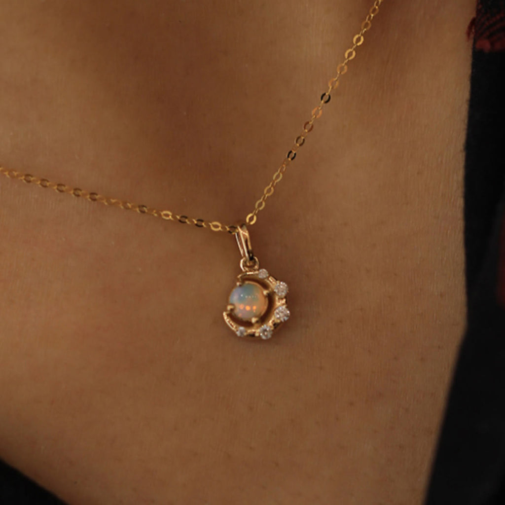 Olivenorma 925 Silver Opal Star Moon Pendant Necklace