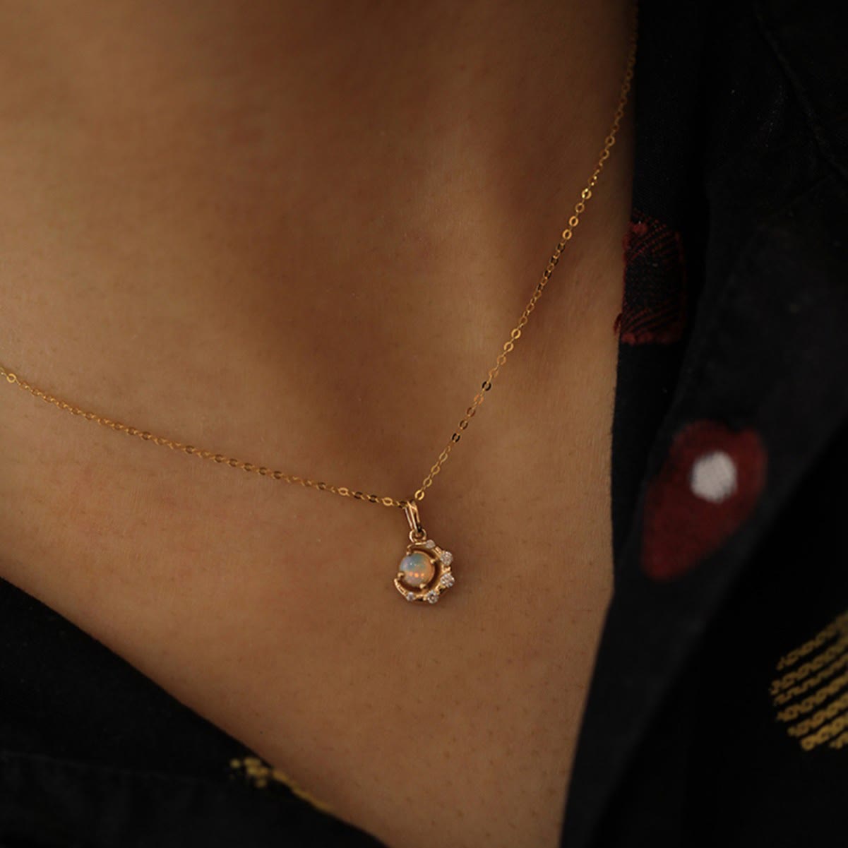 Olivenorma 925 Silver Opal Star Moon Pendant Necklace