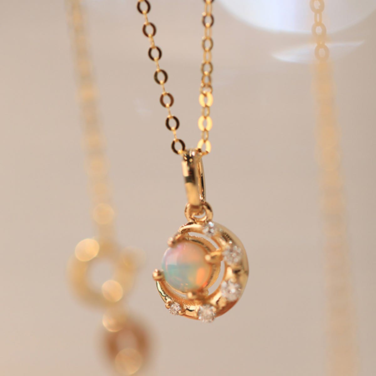 Olivenorma 925 Silver Opal Star Moon Pendant Necklace