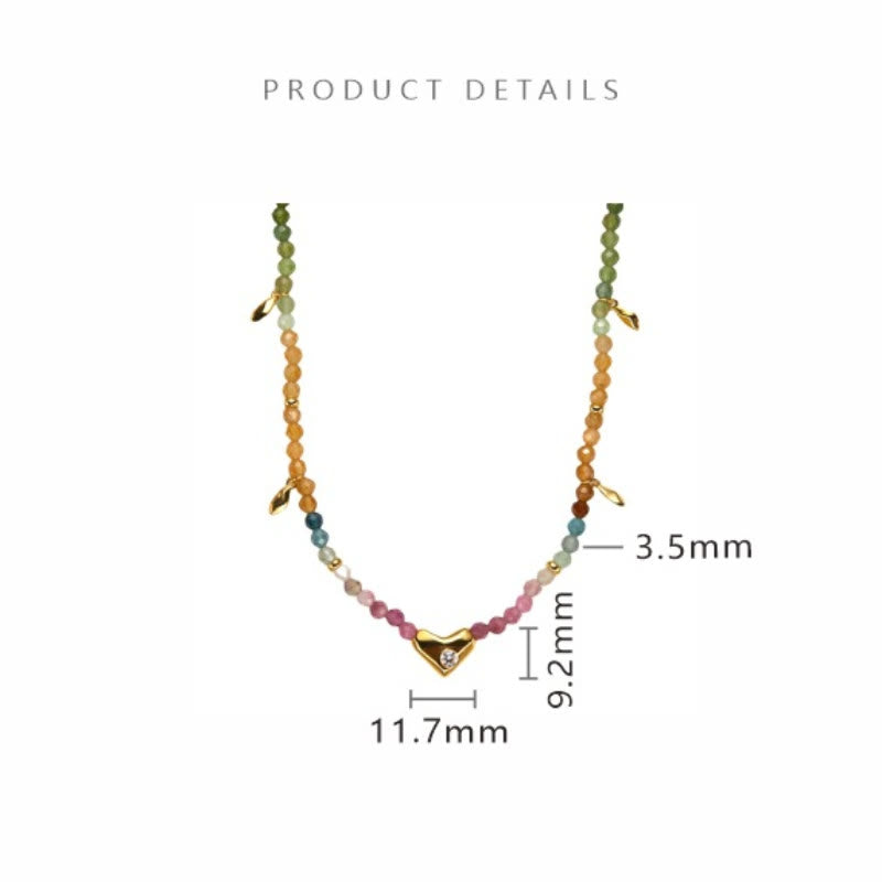 Olivenorma Tourmaline White Zircon Beaded Heart Pendant Necklace