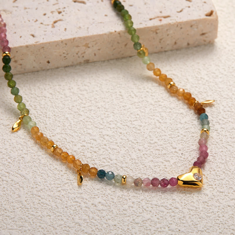 Olivenorma Tourmaline White Zircon Beaded Heart Pendant Necklace