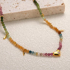 Olivenorma Tourmaline White Zircon Beaded Heart Pendant Necklace