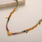 Olivenorma Tourmaline White Zircon Beaded Heart Pendant Necklace