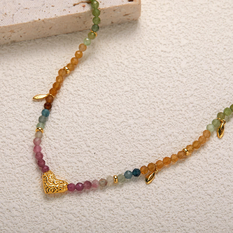 Olivenorma Tourmaline White Zircon Beaded Heart Pendant Necklace