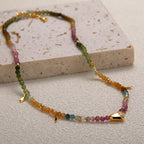 Olivenorma Tourmaline White Zircon Beaded Heart Pendant Necklace
