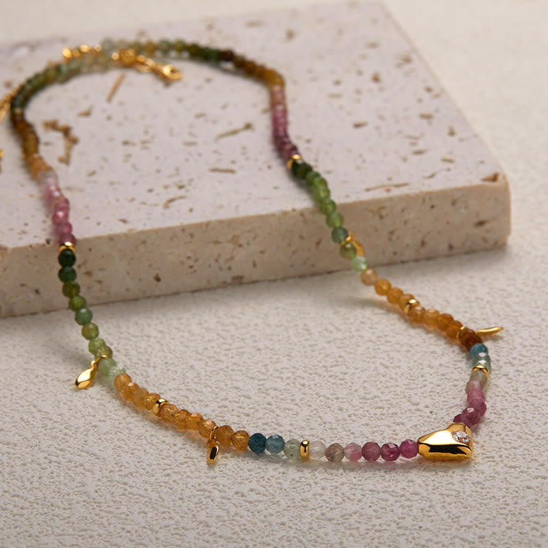 Olivenorma Tourmaline White Zircon Beaded Heart Pendant Necklace