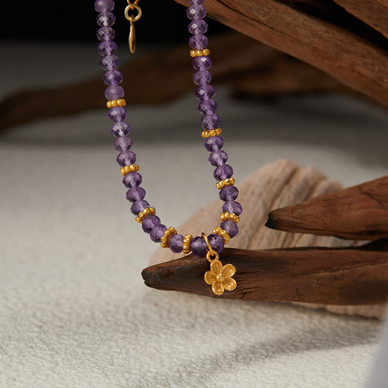 Olivenorma Natural Amethyst Beads Flower Pendant Bracelet Necklace