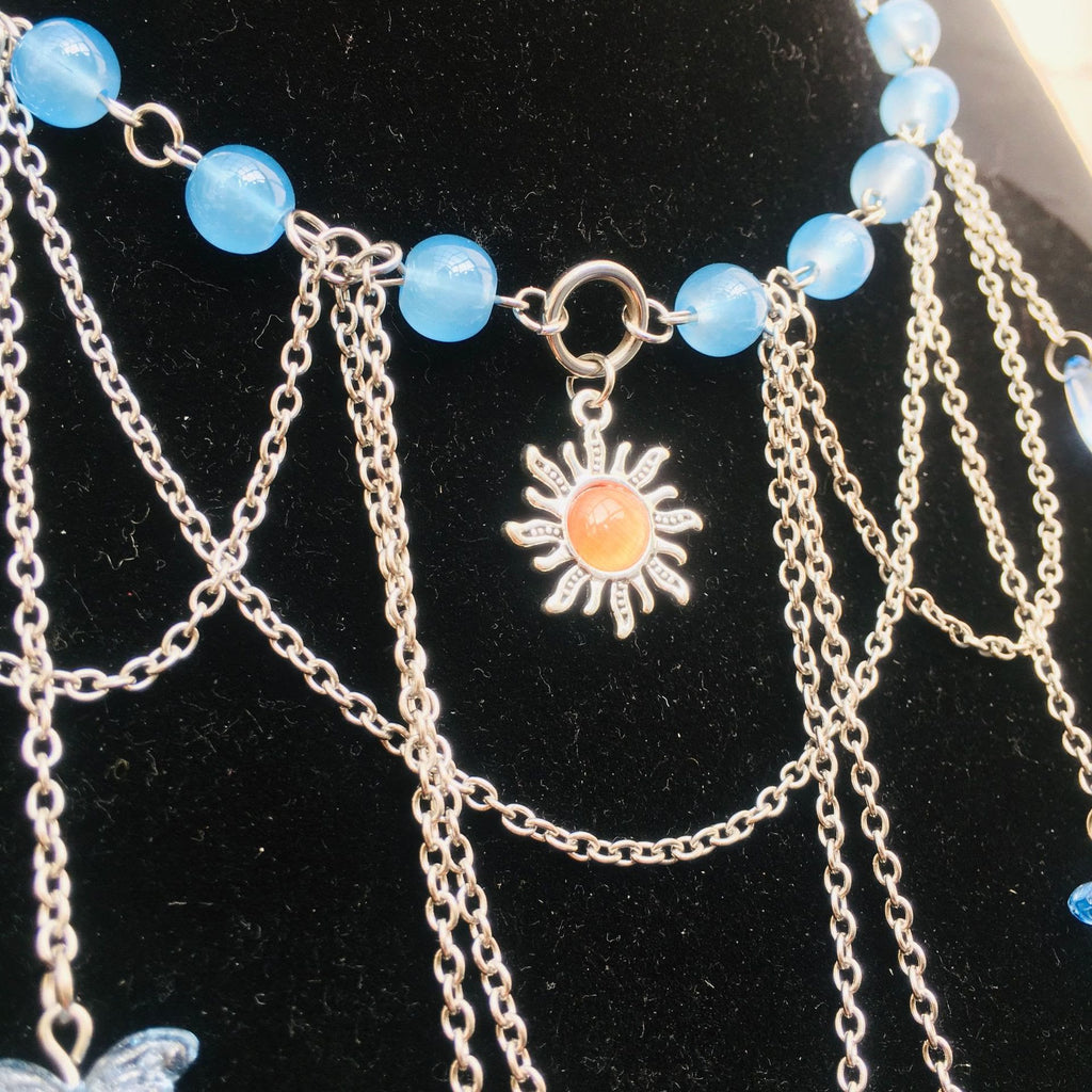 Olivenorma Sun Butterfly Aquamarine Layered Choker Necklace