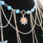 Olivenorma Sun Butterfly Aquamarine Layered Choker Necklace