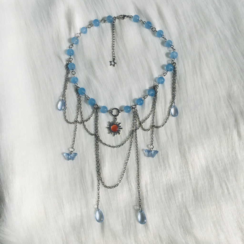 Olivenorma Sun Butterfly Aquamarine Layered Choker Necklace