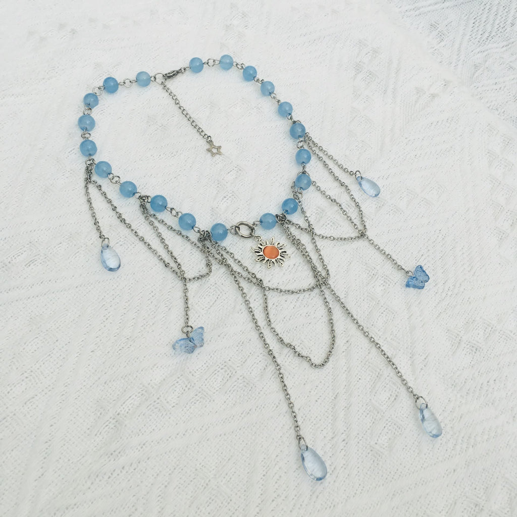 Olivenorma Sun Butterfly Aquamarine Layered Choker Necklace