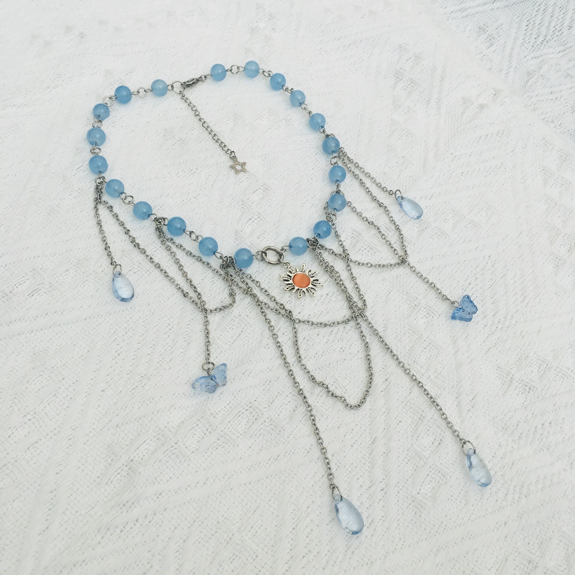 Olivenorma Sun Butterfly Aquamarine Layered Choker Necklace