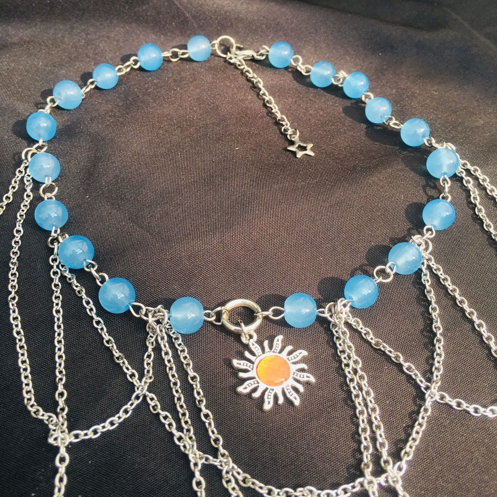 Olivenorma Sun Butterfly Aquamarine Layered Choker Necklace
