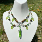 Olivenorma Leaf Clear Crystal Unakite Layered Choker Necklace