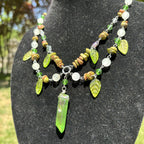 Olivenorma Leaf Clear Crystal Unakite Layered Choker Necklace