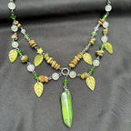 Olivenorma Leaf Clear Crystal Unakite Layered Choker Necklace