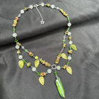 Olivenorma Leaf Clear Crystal Unakite Layered Choker Necklace