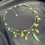 Olivenorma Leaf Clear Crystal Unakite Layered Choker Necklace
