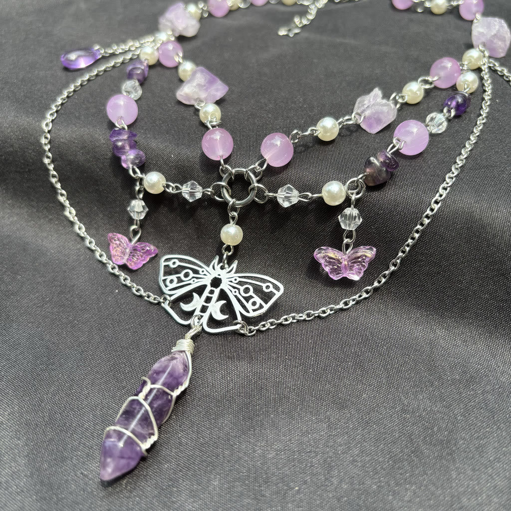 Olivenorma Butterfly Pendant Amethyst Layered Choker Necklace