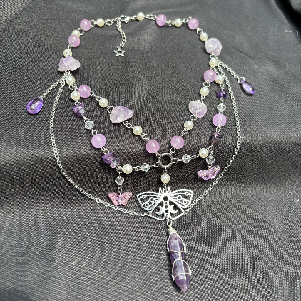 Olivenorma Butterfly Pendant Amethyst Layered Choker Necklace