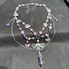 Olivenorma Butterfly Pendant Amethyst Layered Choker Necklace